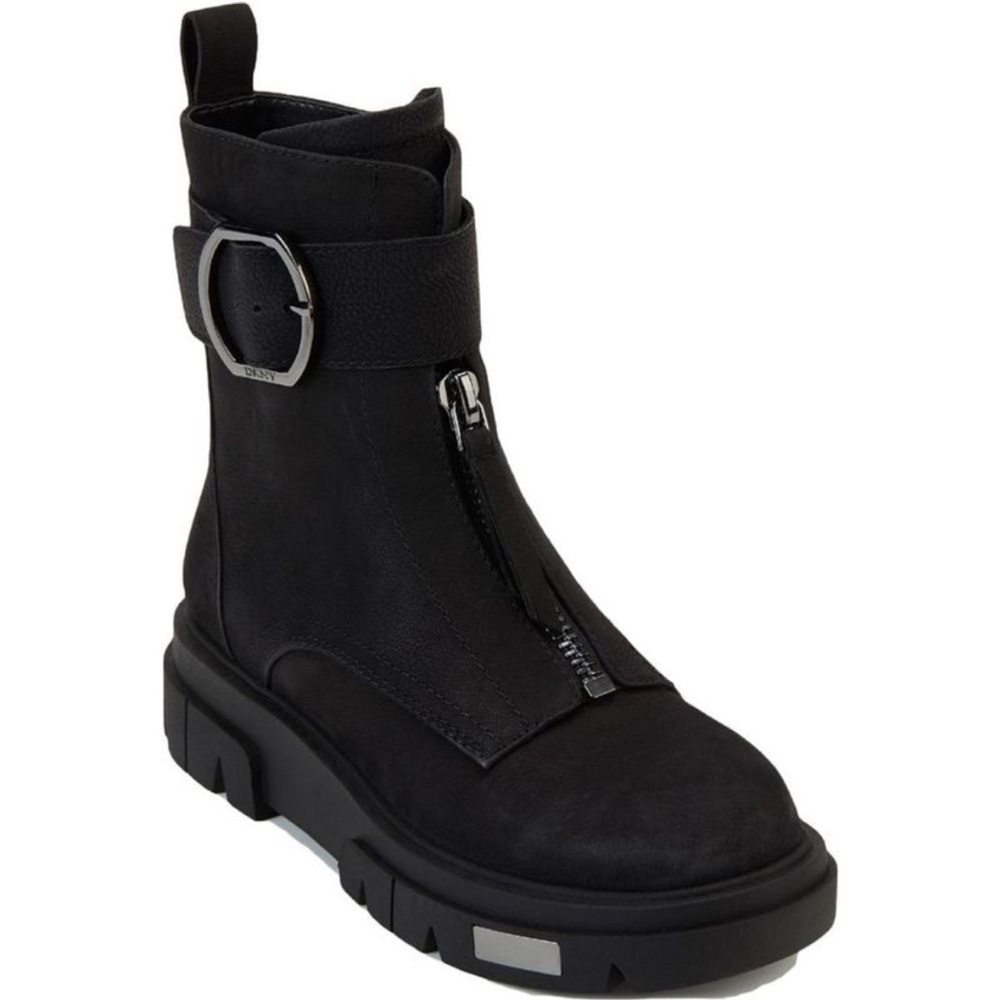 DKNY Black Combat Boots with Silver Buckle